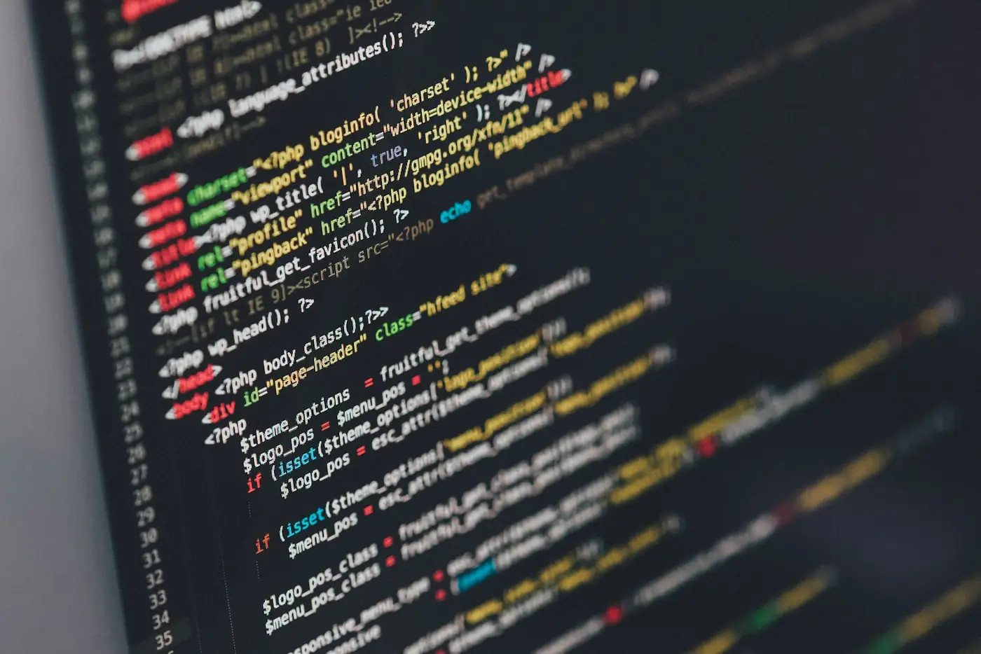 Close-up of clean website source code on a developer's screen